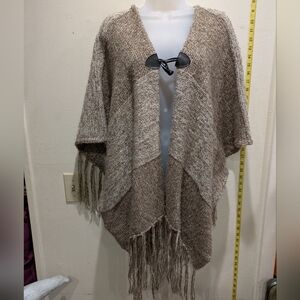 Fringed Knit Poncho with Toggle Closure